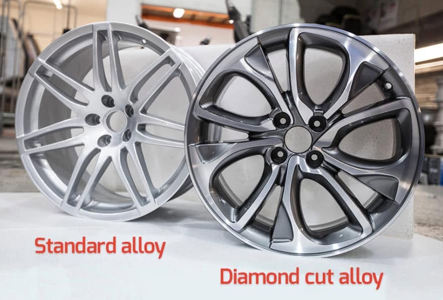 Standard alloy beside a diamond-cut alloy
